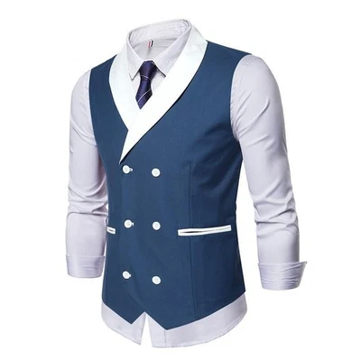Splicing Lapel Men's Vest Waistcoat for Tuxedo Wedding Prom Formal Business Vest - Image 1 of 4