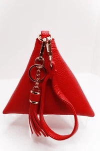Red Pyramid Wristlet Purse with Tassel & Gold Keychain Geometric Mini - Picture 1 of 6