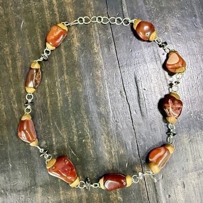 "Collar de piedras naturales cornalina ágata hematita tono plata 14""" Foto 1 de 4