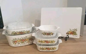 VTG Corning Ware Spice Of Life Casserole Dishes And Cutting Board 5 Qt (#478) - Picture 1 of 24