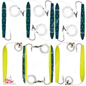 10pcs 6" Fishing Rigged Cedar Plugs Tuna Mahi Marlin Wooden Lures Dorado Green - Picture 1 of 7