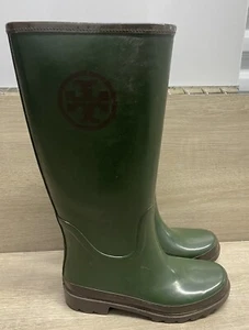 Tory Burch Womens Size 7 Green Tory Burch TB Logo Tall Rain Boots - Picture 1 of 11