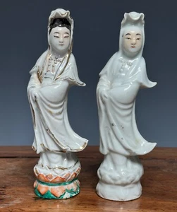 Antique Chinese Porcelain Set of Two Statues of Guanyin Republic Early 20th c - Picture 1 of 12