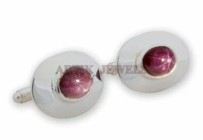 Heated Star Ruby Gemstone with 925 Sterling Silver Cufflink #2581 - Image 1 of 3