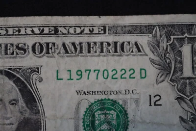 [FEB 22, 1977] ONE DOLLAR FANCY BIRTHDAY NOTE  SN L 19770222 D - Image 1 of 3