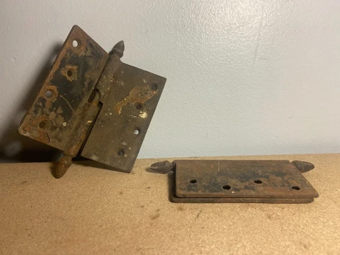 Vintage Antique Pair of 2 Steel Iron Door Gate Hinges Rusty Patina Decorations Cover