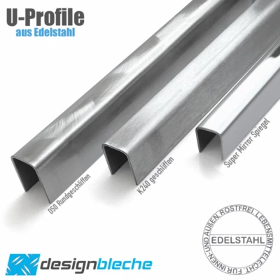 DESIGNBLECHE U Winkel Edelstahl V2A U-Blech CNS Abdeckprofil Kantenschutz Eckschutz Profil