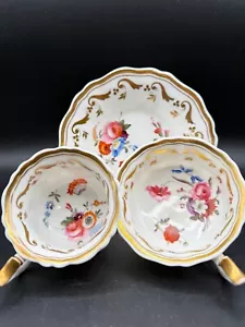 Antique Yates c1820 Tea Cup Coffee Cup And Saucer Trio Hand Painted Pink Rose #1 - Picture 1 of 19