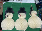 3 Vintage Honeycomb Christmas Snowmen & 2 Snowballs Denmark Rare Snowman Mcm