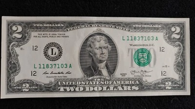 2013 $2 Dollar Bill - A Series/circulated Low Serial Number - Image 1 of 2