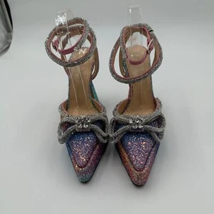 Mach & Mach Double Bow Galaxy Crystal Glitter Coil Rope Platform Pumps Sz 36/6 - Picture 1 of 9