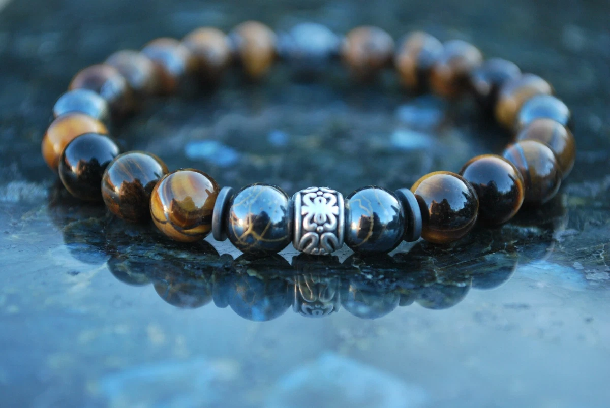 Tigerauge-Stein-Armband Mit Magnetverschluss – Unisex, 21 Cm, Inkl. Aufbewahrungstasche
