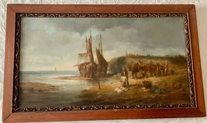 OLD MASTER? OIL Painting ~ DUTCH GENRE SCENE ~ Sailing Ship Unloading. - Picture 1 of 9