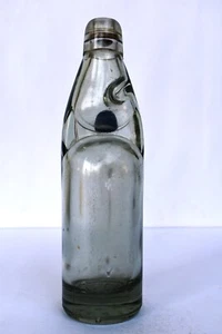 Vintage Soda Bottle Codd Neck Marble Stopper Transparent Sasni V Brand Rare "F79 - Picture 1 of 9