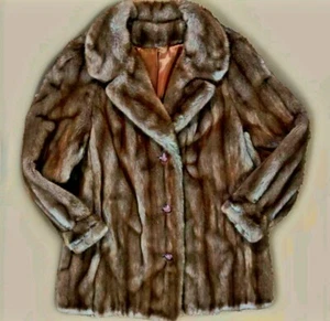 Vtg 50s Tissaval Of FRANCE Mink Faux Fur Coat Lg Brown Old Money Glamor Mob Wife - Picture 1 of 21