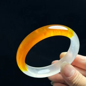 Certified Natural ice yellow&white Burmese Jade jadeite bracelets bangle 59mm - Picture 1 of 11