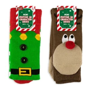 Herren Jungen 3D Rentier Bommel Elfe Knopf festlich lustig Neuheit Weihnachten Socken - Bild 1 von 4
