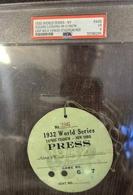 1932 World Series Press Pass Ticket Gehrig Hr Babe Ruth Last  WS Game In NY - Image 1 of 4