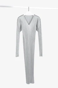 Issey Miyake Pleats Please Rare Archival Metallic Silver Maxi Dress, Size M - Bild 1 von 8
