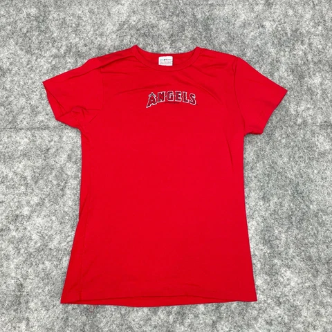 MLB Anaheim Angels T-Shirt Womens Medium Short Sleeve Solid Cotton Red Cover