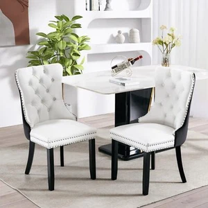 Leather Dining Room Chairs Set of 2/4/6/8 With Wood Legs Armchair Kitchen Modern - Picture 1 of 76