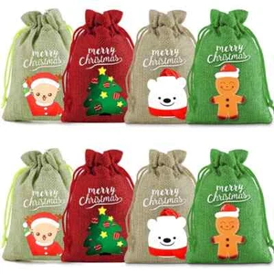 8/10/15pcs 2024 Christmas Linen Burlap Bags Drawstring Pocket Party To 2025 - Picture 1 of 13