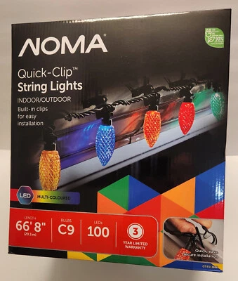 Cadena de luces Noma Quick-Clip C9, 66 pies 8 pulgadas de largo, 100 luces LED.  ¡Nuevo! Foto 1 de 4