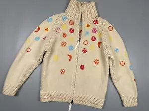 RARE Vintage Maharishi Multicolor Logos Hand Knitted Full Zip Sweater size M/L - Picture 1 of 13