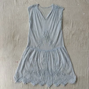 Antiguo Vestido Bordado Floral Red Azul Años 20 Copo de Nieve Folk Encaje Cintura Caída - Imagen 1 de 16