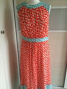 Boden orange / aqua sleeveless midi dress. Size 12 regular. NEW BNWT