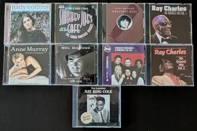 Lot of 9 60s & 70s Easy Listening CDs Neil Diamond, Linda Ronstadt, Judy Collins Foto 1 de 2