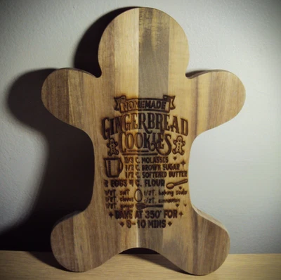 primitive folk art farmhouse decor wood cutting board Gingerbread cookie recipe - Image 1 of 3