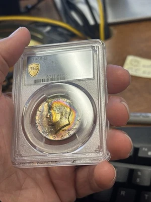 MS64 1968-D 50C Kennedy Silver Half Dollar, PCGS Trueview- Pretty Rainbow Toned - Image 1 of 4