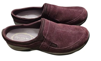 Easy Spirit Explore24 Suede Slip On Mules Women 9.5N Burgundy Comfort Casual - Image 1 of 4