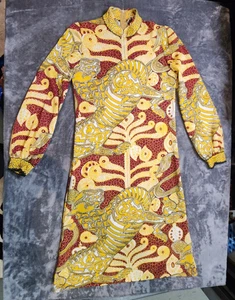 Vintage Goldworm Dress Womens 12 Orange Yellow 70s All Over Print Trevira C* - Picture 1 of 9