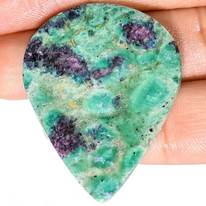 40.35 Cts 100% Natural Ruby in Fuchsite Pear Shape Cabochon Gemstone 30x38x3 mm - Picture 1 of 7