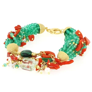 Bracciale con corallo rosso e pietre naturali verdi Nivy BARP0515 Made in Italy - Picture 1 of 3