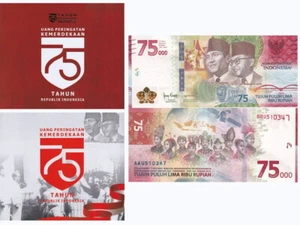 Indonesia 75000 Rupiah 2020 75th Commemorative P 161 UNC W/Folder - Picture 1 of 4