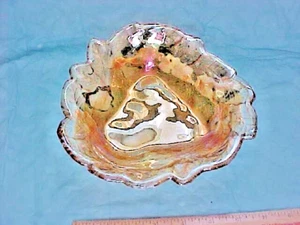 CARNIVAL GLASS MARIGOLD IRIDESCENT BERRY & LEAVES SMALL FRUIT BOWL 7 3/8 X 2 3/8 - Picture 1 of 3