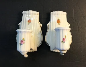 Antique - Porcelain Sconce - Pair Vtg Light Fixture Ceramic - Pull Switch Floral - Picture 1 of 17
