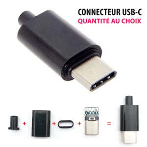 Connecteur USB Type-C Fiche Mâle pour Câble Soudure Plastique à Souder Noir Lot - Photo 1/4