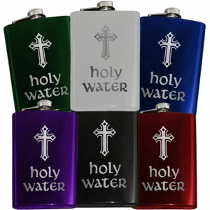 Engraved 8oz Vtg Style HOLY WATER FLASK, Your Choice of 8 Colors, Priest Cross - Picture 1 of 9