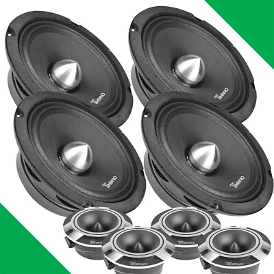 4X TIMPANO 6.5" MIDRANGE BULLET SLIM SPEAKERS 4X SUPER TWEETERS 3200 WATT BUNDLE - Image 1 of 4