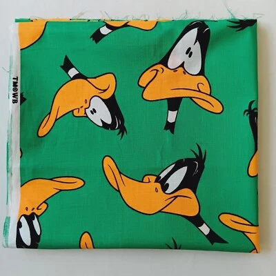 Tela de algodón de pato lucas verde Warner Bros. de los años 90 defectuosa 1 yarda 6" x 45" Foto 1 de 4