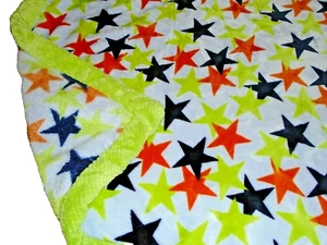 5P !WOW! LN OKIE DOKIE STARS Orange Green Plush Crib Baby Blanket Comforter - Picture 1 of 4