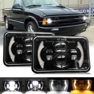 2PCS Black 4x6" LED Headlights Hi/Lo for Chevy S10 Blazer 1994 1995 1996 1997 - Picture 1 of 16
