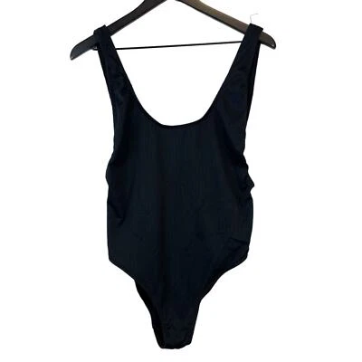 NWT TopShop Nordstrom Size 10 US Scoop Neck Black Ribbed Swim Suit One Piece - Image 1 of 4
