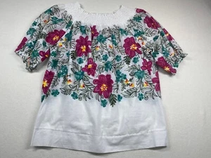 White Floral Embroidered Bright Spring Top Women’s Sz XL Short Sleeves - Picture 1 of 14