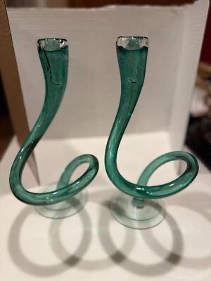 Vittario Venini Zecchin Murano MVM CRISTAL rizo -2 candelabros 12" H ¡HERMOSO! Foto 1 de 4