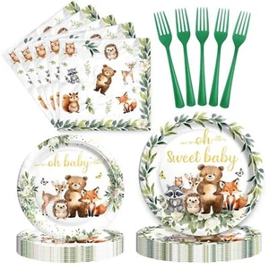 Woodland Baby Shower Supplies Tableware Set Forest Animal Baby Shower Decorat... - Picture 1 of 7